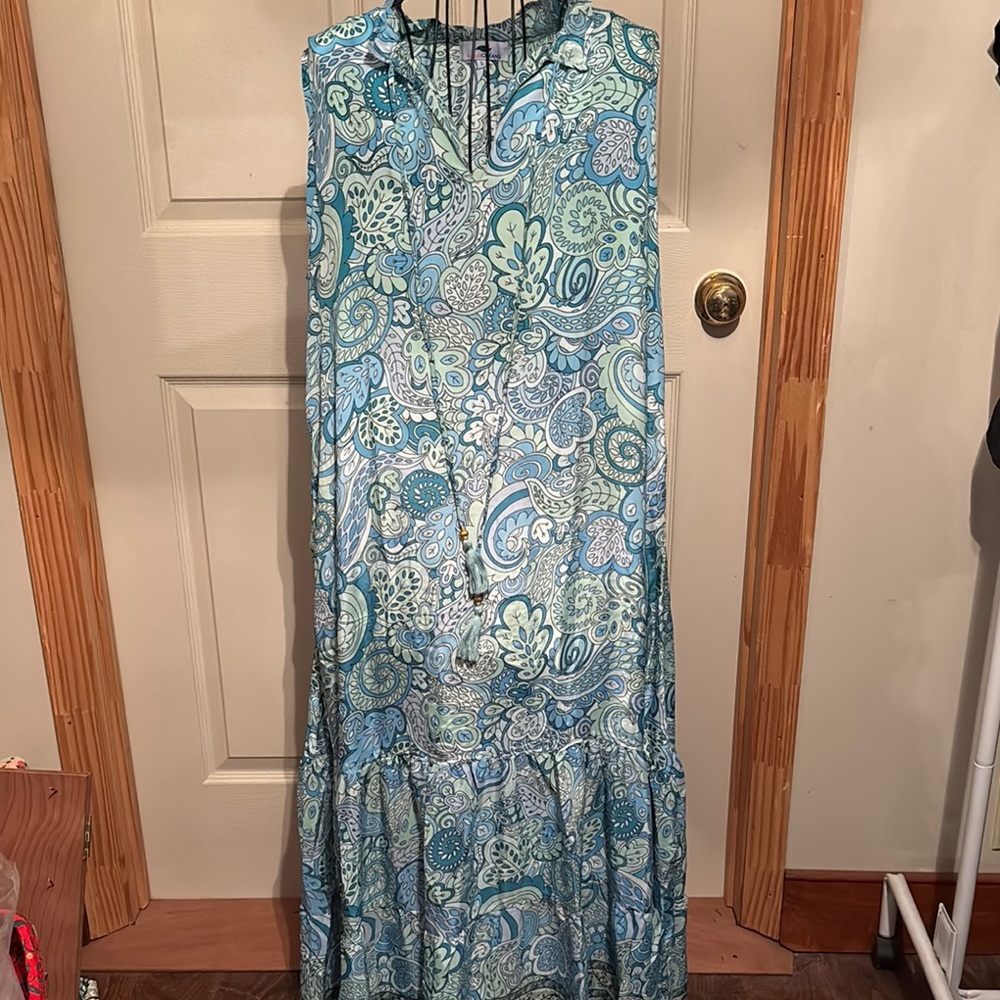 Elegant Blue Paisley Maxi Dress